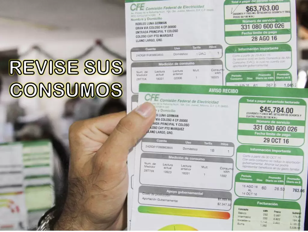 recibo de luz para conocer consumo energético