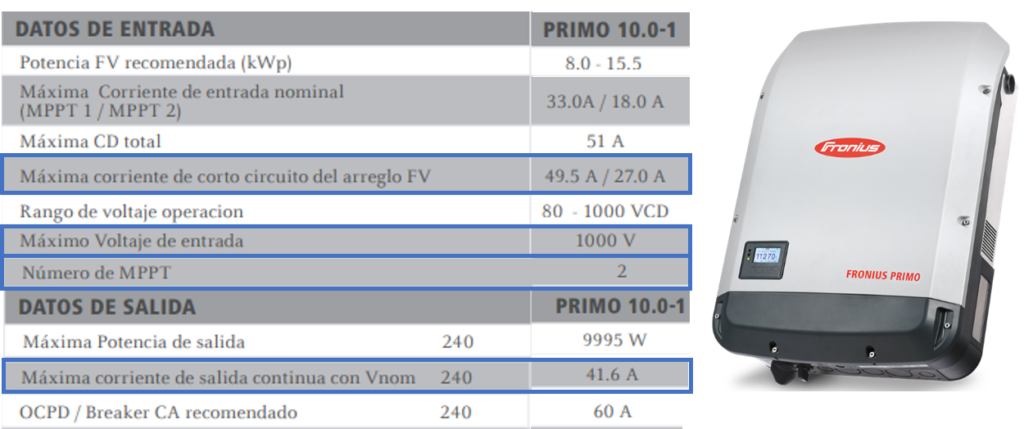 ficha técnica inversor fronius primo