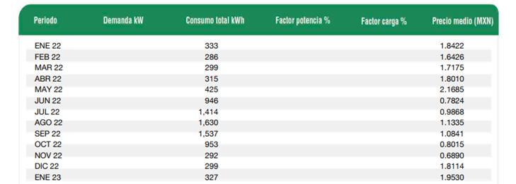 Historial de consumo CFE Cd. Juarez