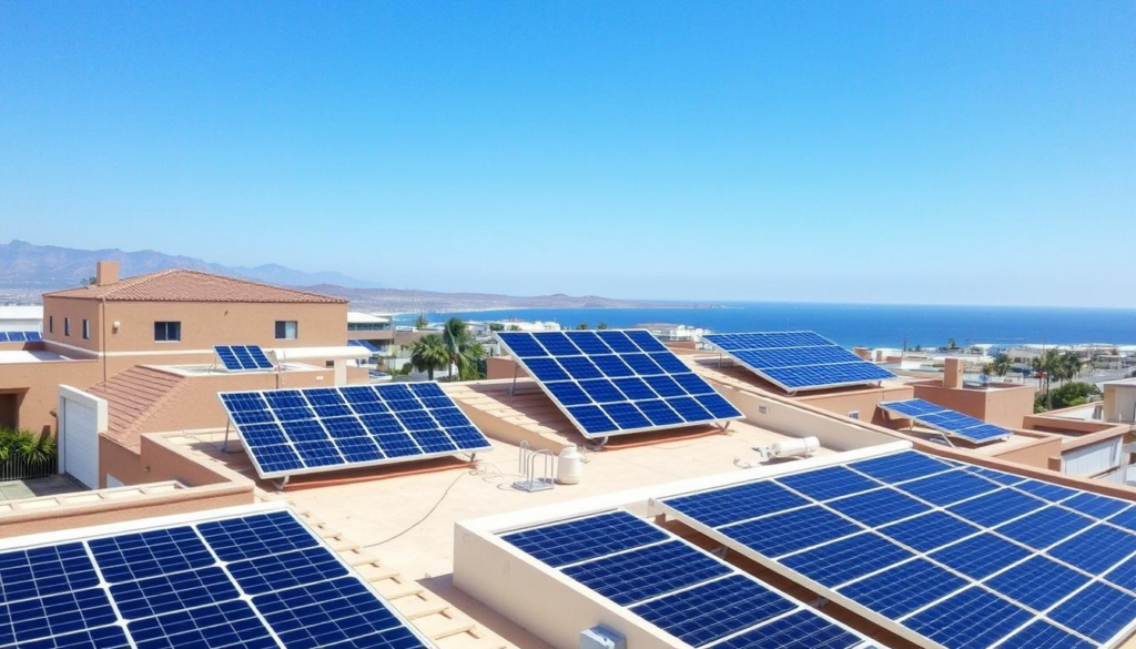 Representación de instalación de paneles solares con G-TECH en San Felipe. El Dorado Ranch y Costa Verde.