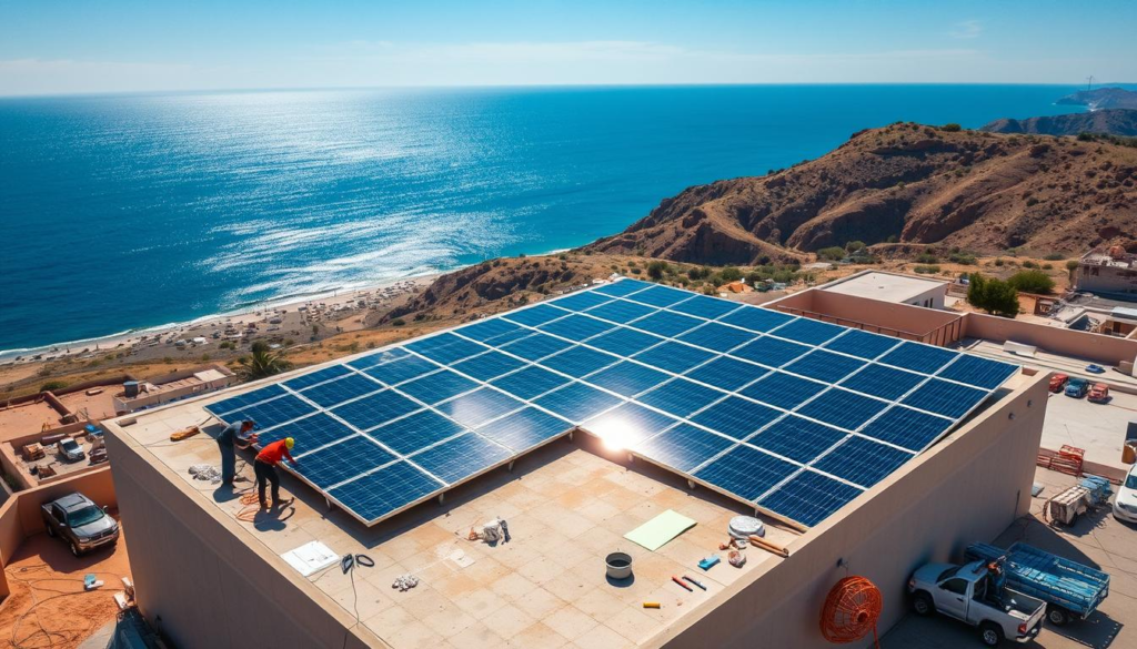 Instalación de paneles solares para una casa en las playas de San Felipe.